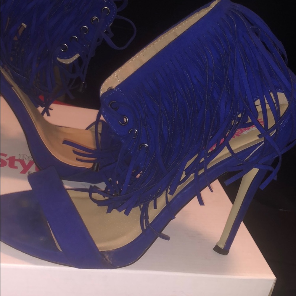 Blue Fringe Heels